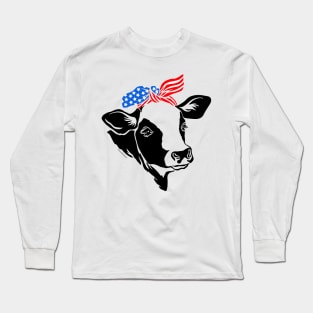 Patriotic Cow Bandana American Flag USA America Long Sleeve T-Shirt